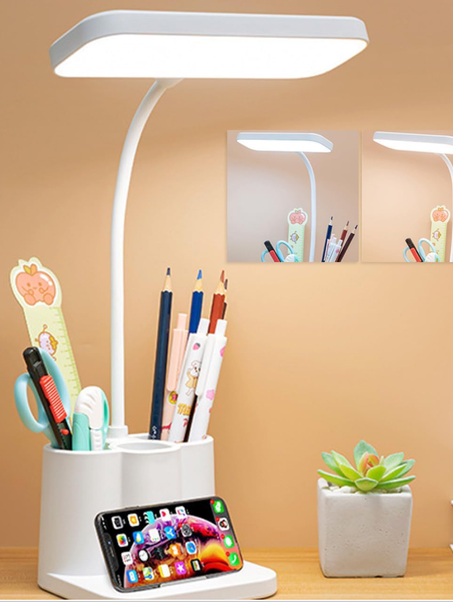 مصباح مكتب بإضاءة ليد مع حامل أقلام وحامل جوال من نيكومي طاولة للكمبيوتر وسطح المكتب وللدراسة وغرفة النوم مرن 360 درجة عناية بالعين تحكم باللمس 3 أوضاع ألوان