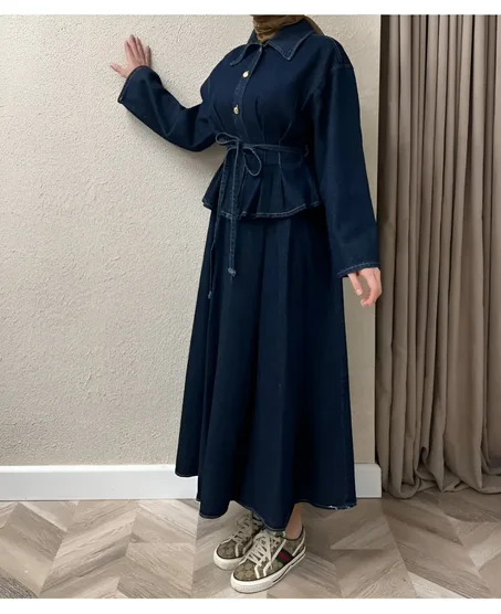 فستان الجينز الكلاسيكي بحزام أنيق✨