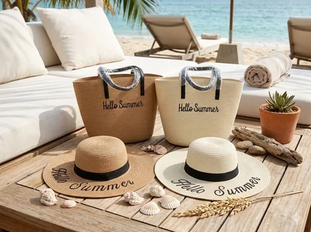 👒 طقم أناقة الصيف: حقيبة وقبعة Hello Summer ☀️✨