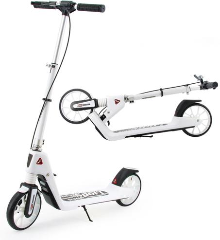 Trottinette pliable pour adolescents et adultes à partir de 6 ans avec double système de freinage, guidon réglable, béquille, charge maximale 99,8 kg, grandes roues de 20,3 cm