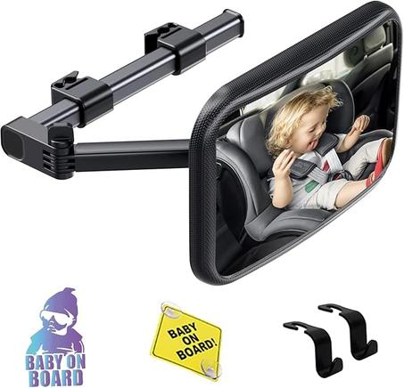 Espejo de automóvil para bebé, orientado hacia atrás, espejo ajustable de seguridad para asiento de automóvil para bebé, monitor de cámara extensible con diseño de clip de gancho, visión tran