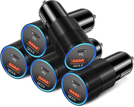 Cargador de coche USB C, paquete de 5, Bangfun 36W Dual 12V USB C y USB A, adaptador de cargador de coche QC+PD 3.0 de carga rápida para iPhone 15 14 13 12 11 Pro Max, Samsung S24 S23 S22, Go