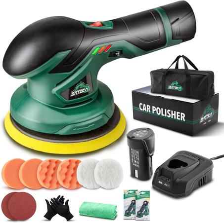 BATOCA - Pulidora inalámbrica para coche - 1 pulidor sin escobillas de iones de litio de 2.0Ah 12V recargable con batería con 6 velocidades variables, búfer orbital DA para detalles de automó