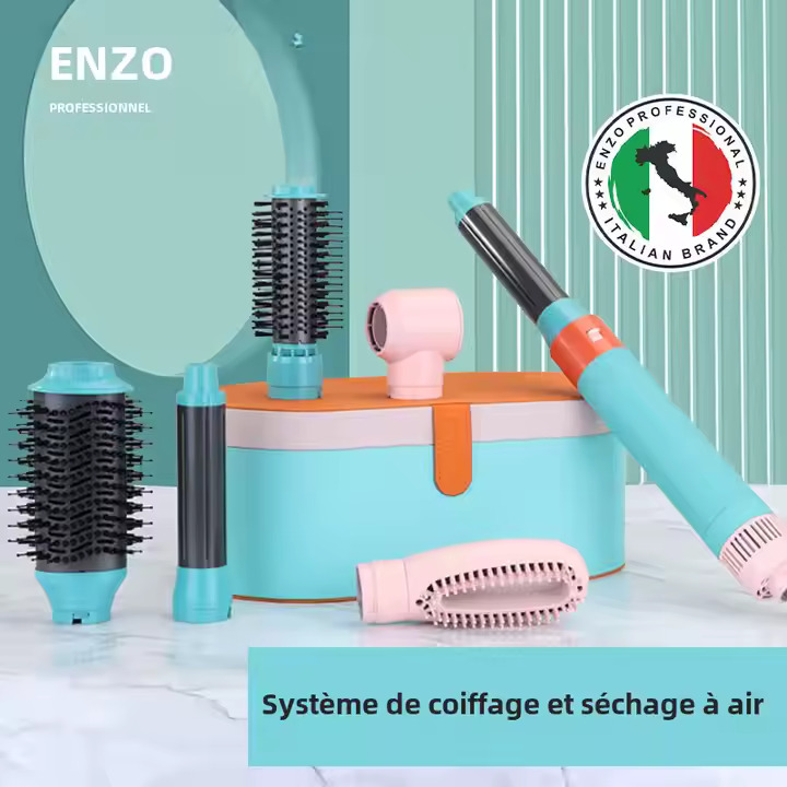 مكواة فرد الشعر الكهربائية الجديدة من ENZO 2025، مجفف شعر بفرشاة هواء ساخن، 6 في 1، مجفف شعر بقوة 1000 واط، مجموعة أدوات تصفيف الشعر