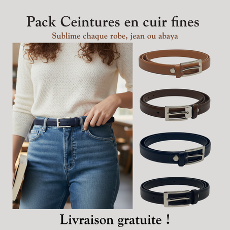 Pack 4 ceintures fines en cuir