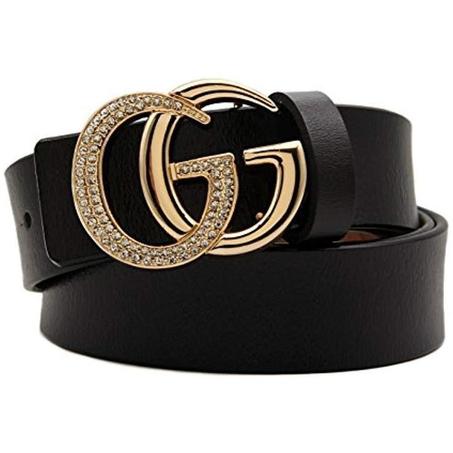 Ceinture en cuir noir avec boucle GG dorée