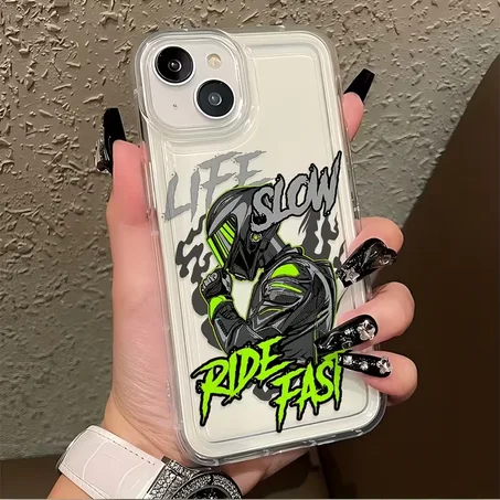 Coque iPhone Life Slow Ride Fast – Design moto néon 🔥🏍️
