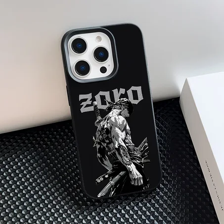 Zoro Shadow iPhone Case – Black & White Anime Cover with Samurai Design ⚔️📱