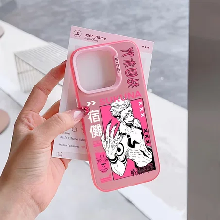 Sukuna Anime Phone Case – Pink Manga Style Cover with Jujutsu Kaisen Design 📱🌸🔥