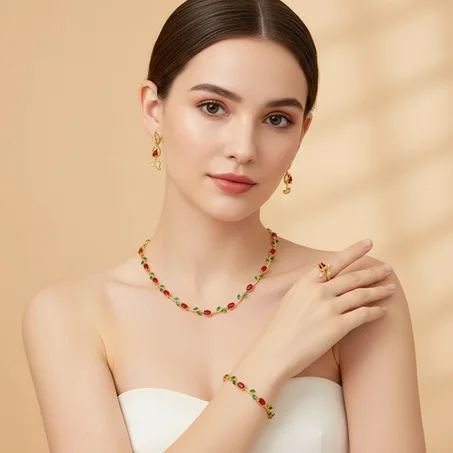 🌷 Parure TULIPE – Ensemble Bijoux 4 Pièces en Acier Inoxydable
