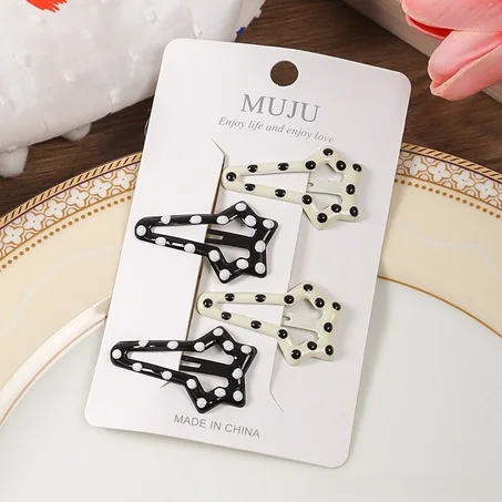 ✨​🤍🖤​Set de 4 pinces à franges latérales bicolore noir blanc "Etoiles filantes"​✨​​🤍 🖤