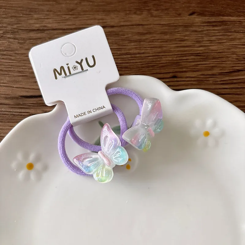 💜​🦋​🤩Pack de 2 élastiques à cheveux violet avec ornement motif « papillon »💜​🦋​🤩
