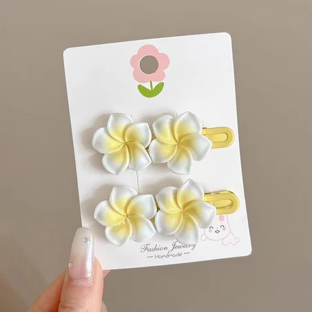 ✨💛​🤍​☀️​​⛅💫Pack de 2 grandes pinces  jaune blanc fleurs "Pluméria"​✨💛​🤍​☀️​​⛅💫
