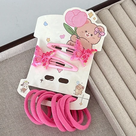 🩷​💫​🌟​Set de 2 pinces Papillon et élastiques assortis rose ​🩷​💫​🌟