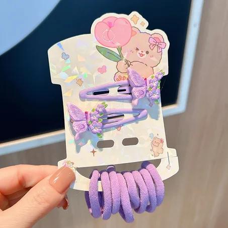 💜​💫​🌟​Set de 2 pinces Papillon et élastiques assortis violet ​💜​💫​🌟