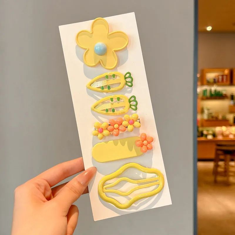 💛​🟡​🌻Set de 6 pinces jaune à combinaison de nuage, fleur et carotte🌤️​🥕​⭐💖