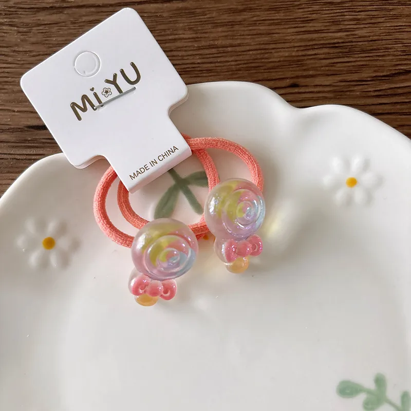 🍬​🔴​🎉​🩷​Pack de 2 élastiques rose avec ornement motif « Bonbon»🍬​🔴​🎉​🩷