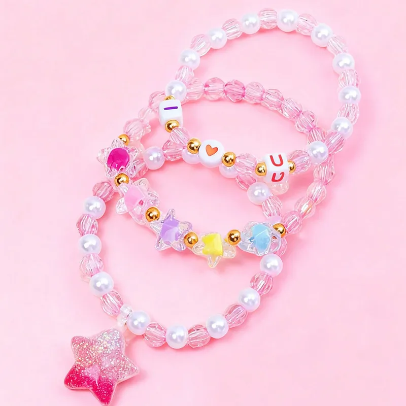 🩷​💜​🩷​💜​Pack de 3 bracelets multicolores à lettres I❤️U et ornement "Etoile"🩷​💜​🩷​💜