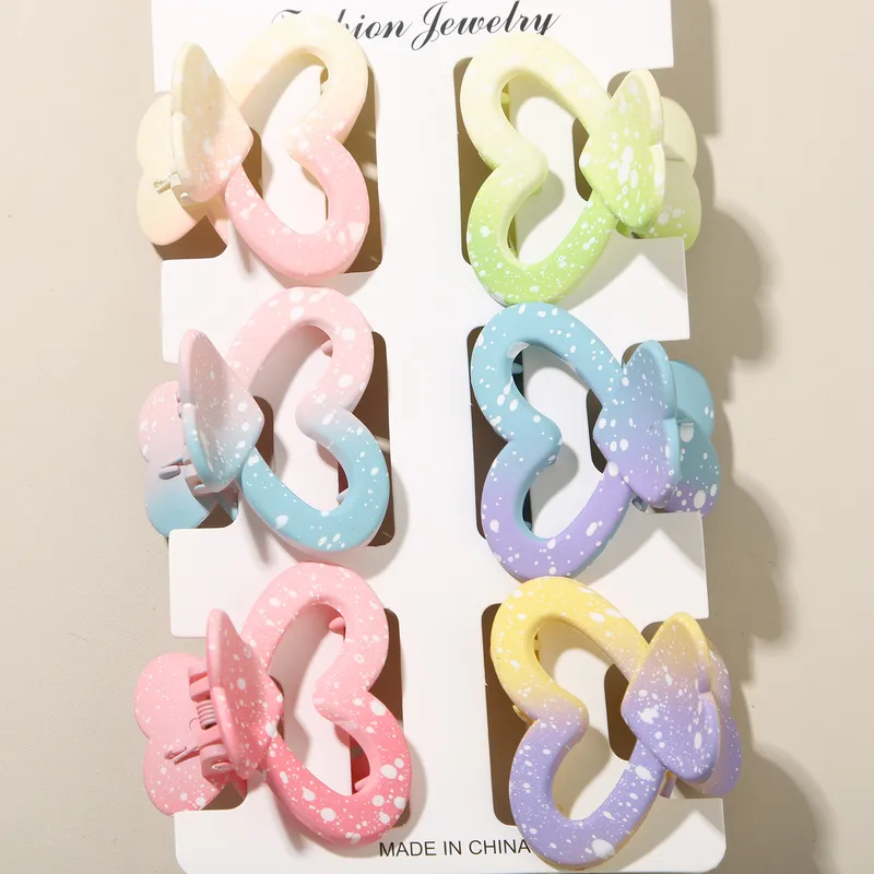 ✨​🩵​💜​🌈Pack de 6 petites pinces à griffe couleur mixte dégradée "Cœurs"✨🌈​​🩷​💛