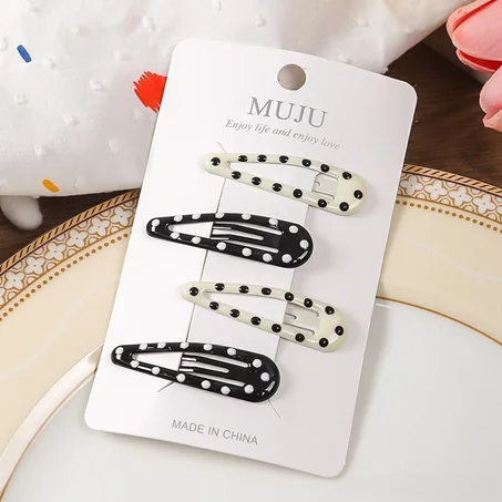 ✨​🤍🖤​Set de 4 pinces à franges latérales bicolore noir blanc "Goutte d'Eau✨​​🤍 🖤