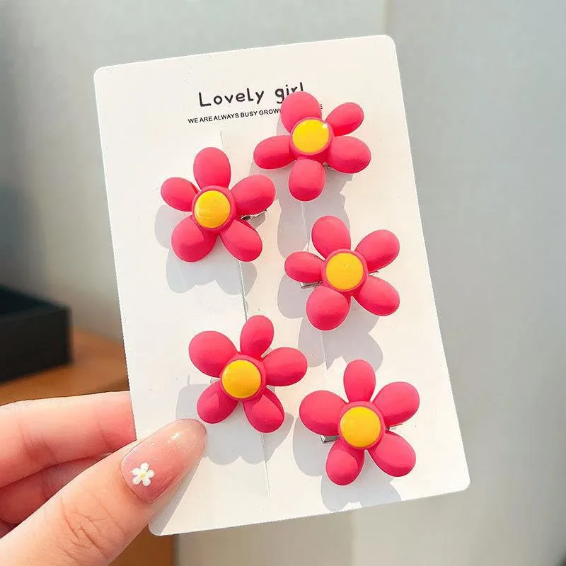 🥰🌺​🌼Set de 5 Petites pinces à cheveux en forme de fleur rose jaune🥰🌺​🌼