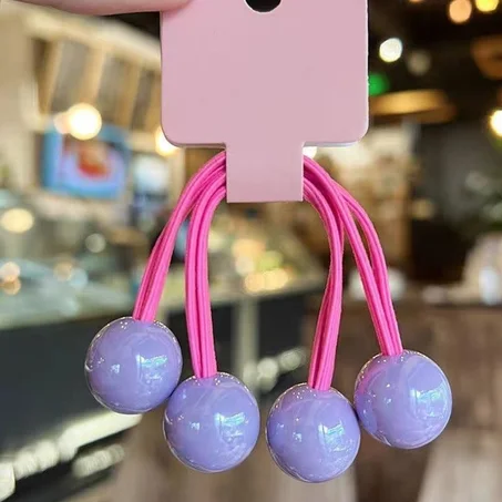 🩷​🟣​Set de 2 élastiques rose avec boules décoratives violet clair🩷​🟣