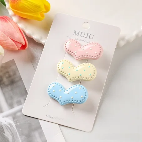 ✨🩷​💛​🩵​Set de 3 pinces tricolore rose jaune bleu "Cœurs"​🩷​💛​🩵​✨