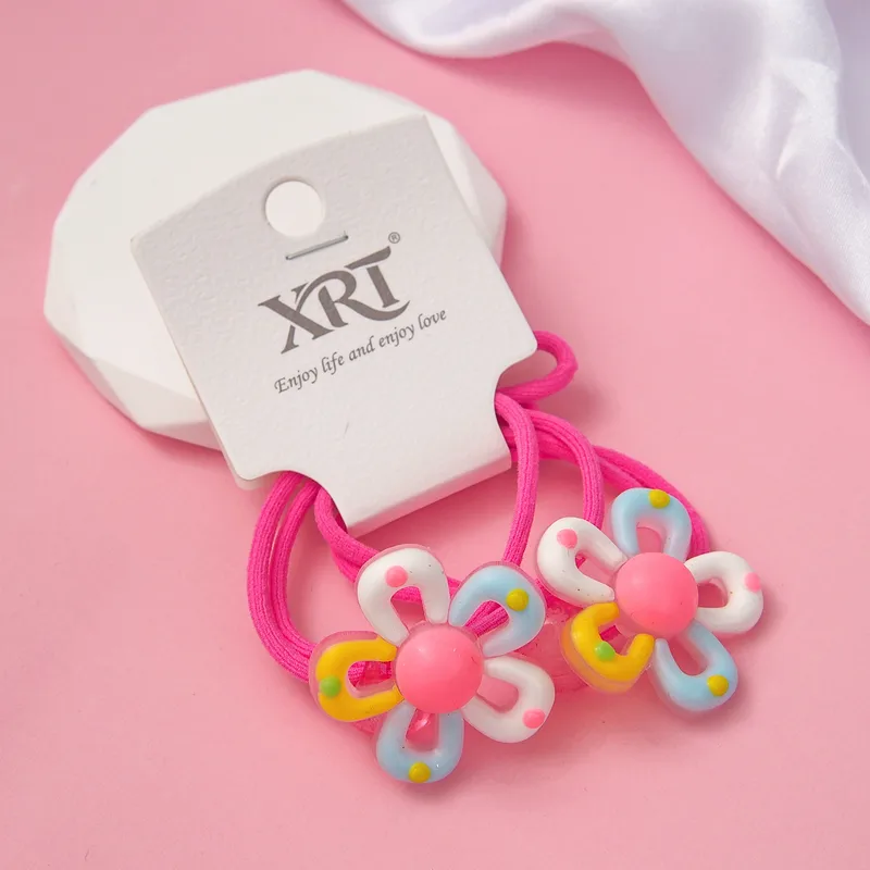 🩷🩷​🪷​🪷​Pack de 2 élastiques rose à ornement multicolore "Fleur"🩷🩷​🪷​🪷