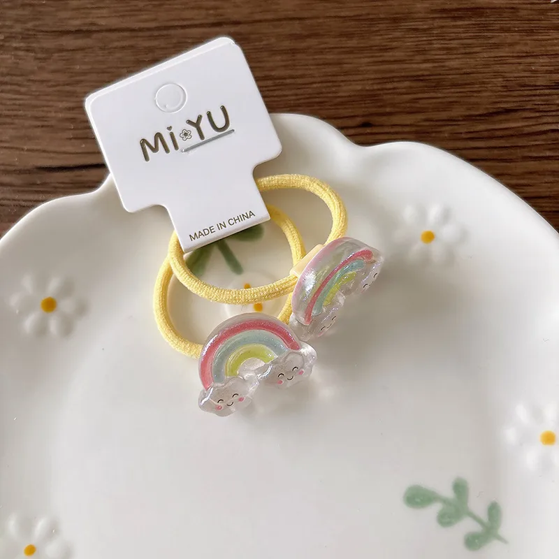 🌈​💛​✨Pack de 2 élastiques à cheveux jaune avec ornement motif « arc-en-ciel »🌈​💛​✨