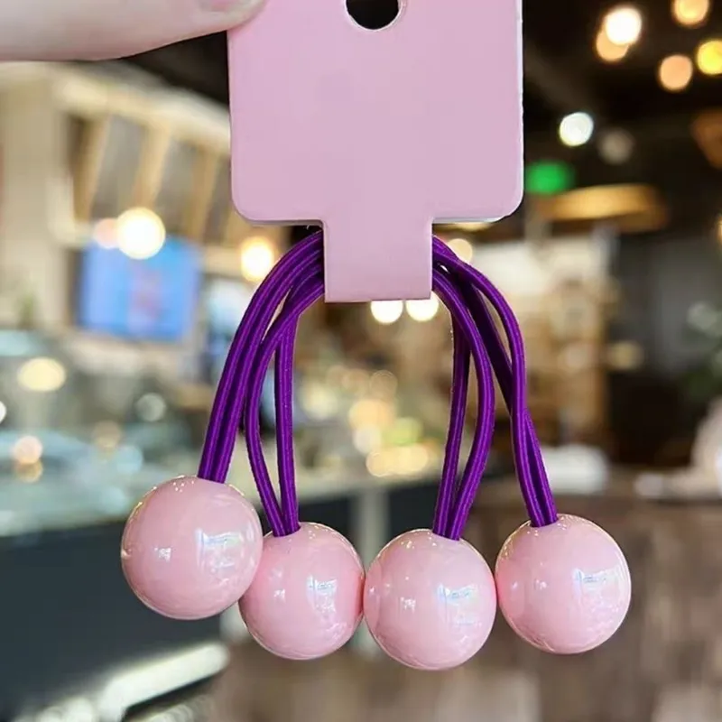 💜​🩷​Set de 2 élastiques violet avec boules décoratives rose clair💜​🩷