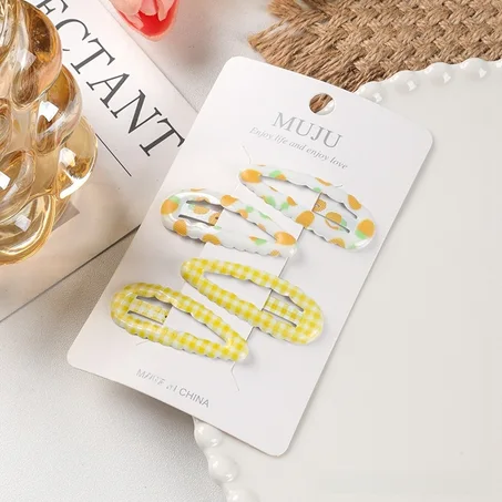 💛​🤍​Set de 4 pinces à franges latérales bicolore jaune blanc "Gouttes d'eau"​✨​💛​🤍