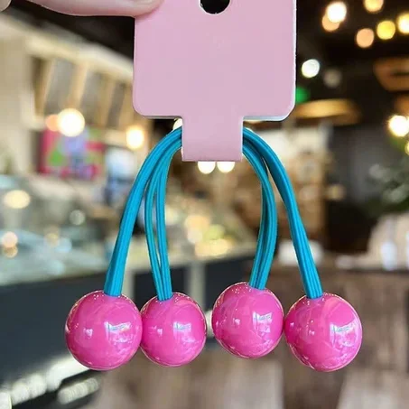 🔵​🔴​Set de 2 élastiques bleu ciel avec boules décoratives rose bonbon🔵​🔴