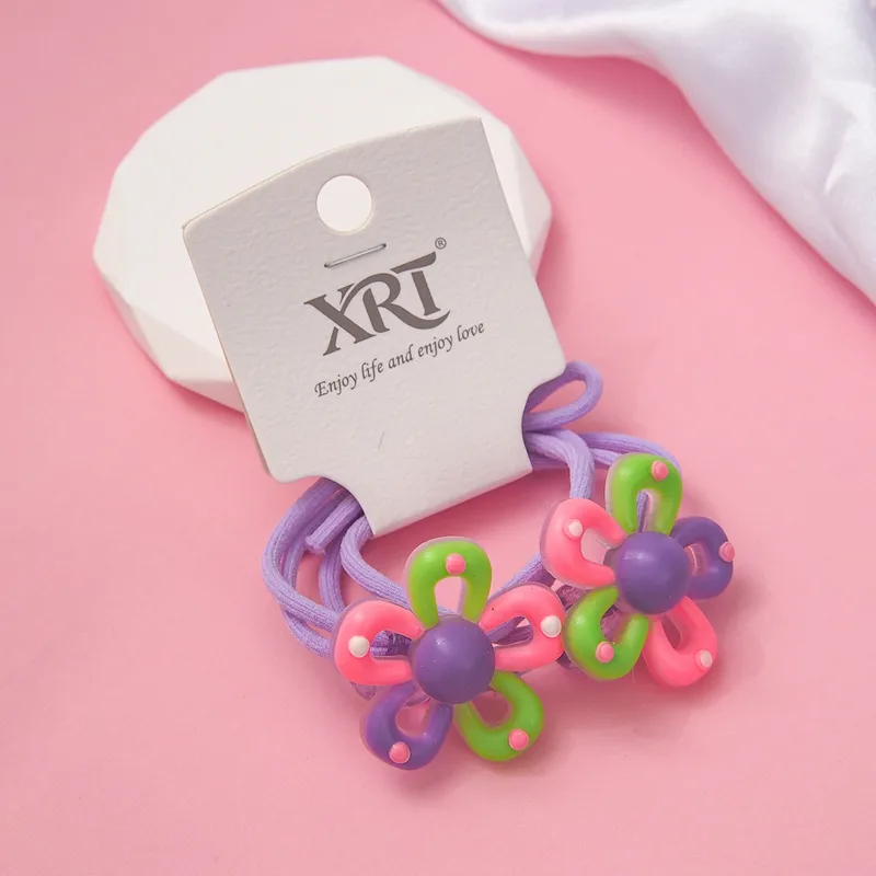 🪷​🪷​💜​💜​​Pack de 2 élastiques violets à ornement multicolore "Fleur"🪷​🪷​💜​💜