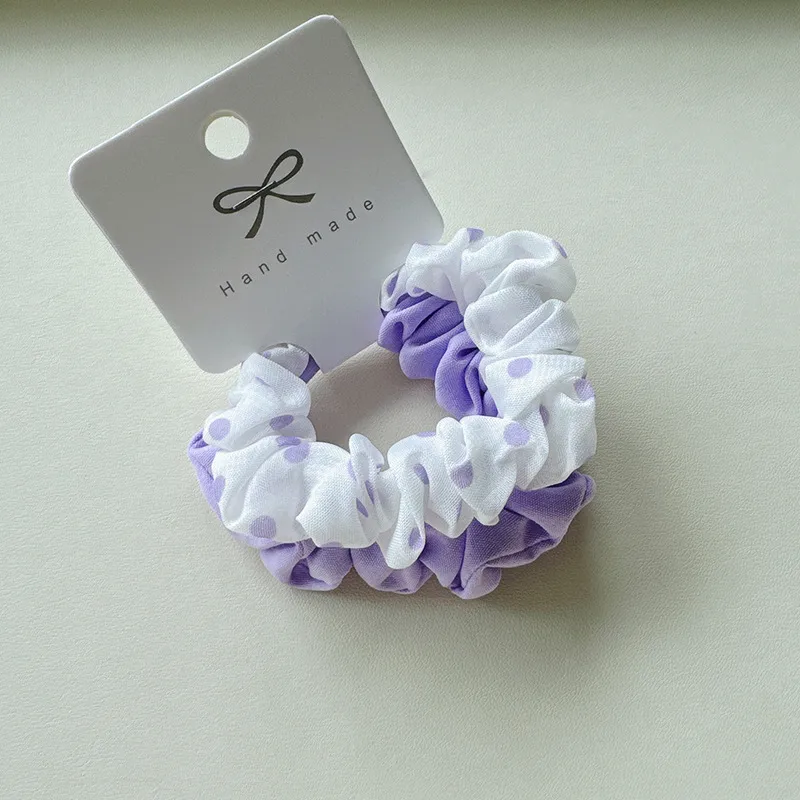 💜​​🤍​✨​Duo de chouchous plissés assortis  mauve uni et blanc à pois mauve💜​​🤍​✨