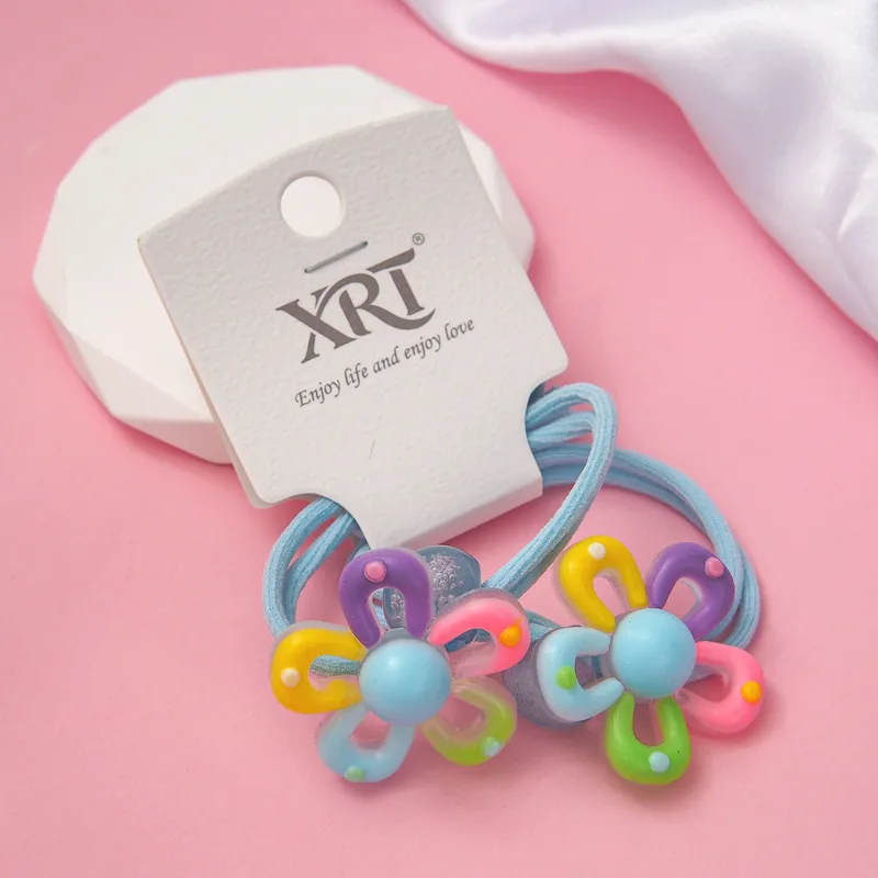 🩵🩵​🪷​🪷​Pack de 2 élastiques bleus à ornement multicolore "Fleur"🩵🩵​🪷​🪷