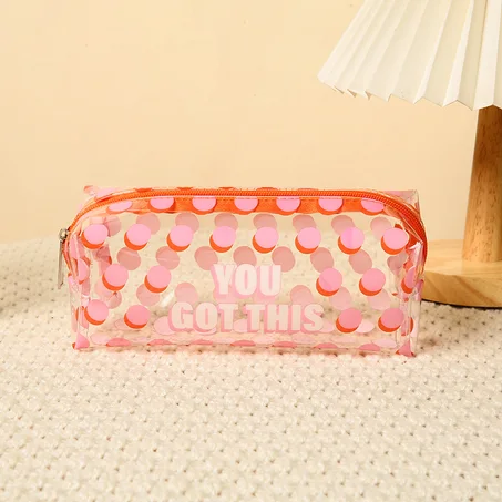 😎​🩷🔴​🔴​​​💫​Trousse de rangements transparente en PVC imprimée rose "Pois"🩷🔴​🔴​​​💫