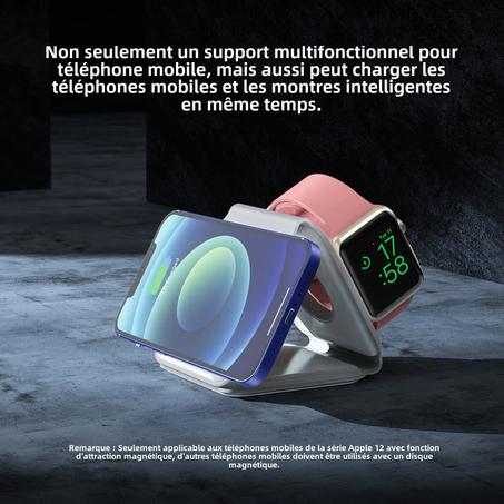 شاحن بلا سلك للهاتف المحمول محطة شحن محمولة 3 في 1 قابل للطي