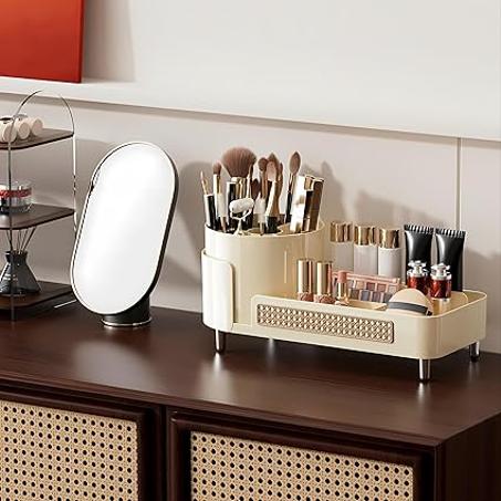 منظم مكياج دوار 360 درجة من دوركو، تخزين مستحضرات التجميل متعدد الاستخدامات لطاولة الزينة والحمام وغرفة النوم للعناية بالبشرة والعطور والفرش واحمر الشفاه (بني)