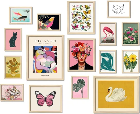 16 piezas de decoración ecléctica enmarcada para pared, juego de marcos de pared para galería de hogar maximalista, impresiones para dormitorio, baño, carteles para estética de sala de estar,
