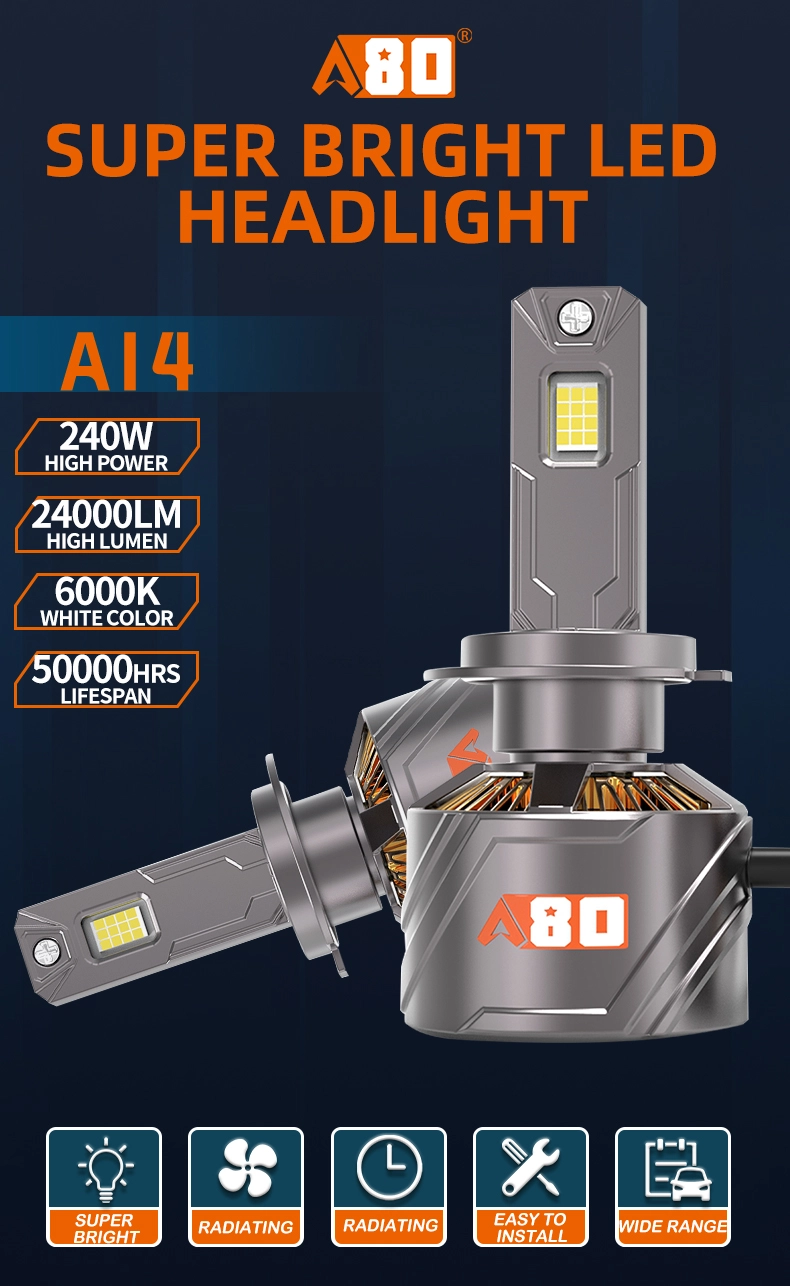 Phares LED A80 Super Power A13  – 240W, 24 000 Lumens, Blanc 6000K