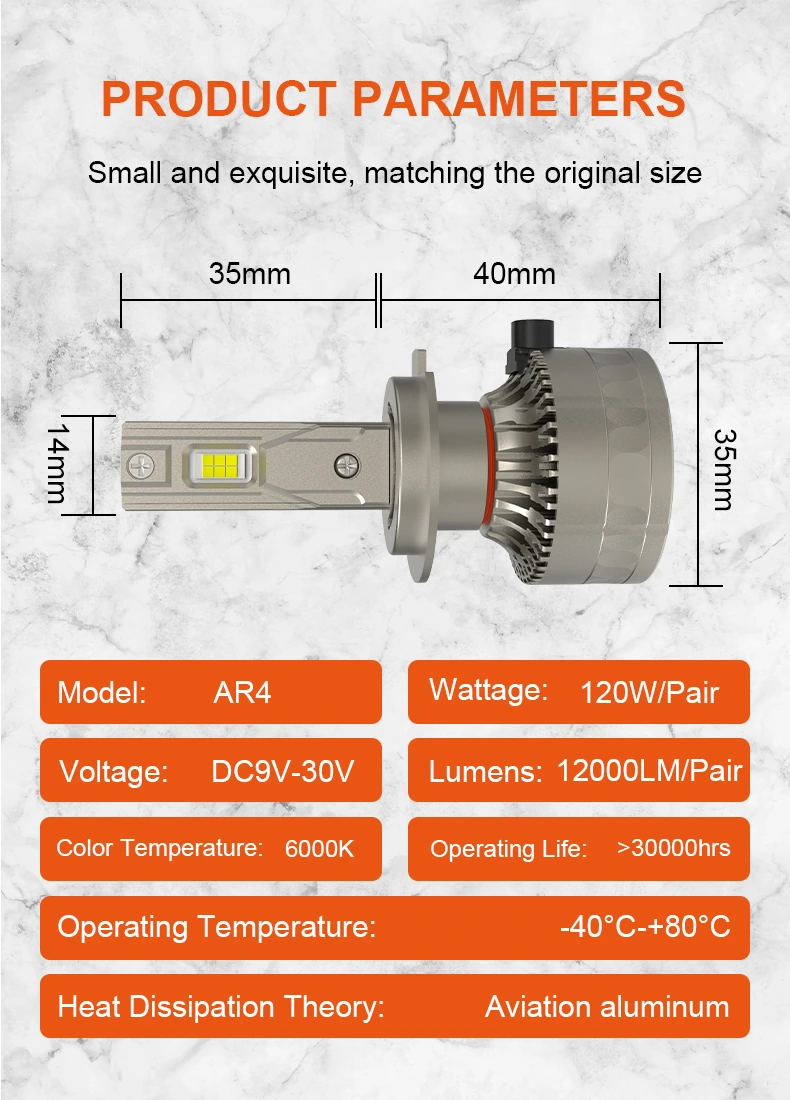 Phares LED A80-AR4 120W – 12 000 Lumens, Étanchéité IP68