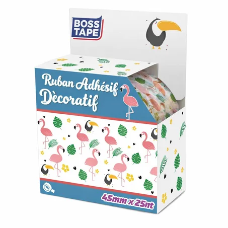 Ruban Décoratif BOSS TAPE Flamingo 45mm x 25m - Emballage Tropical