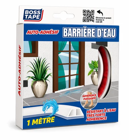 Barrière Eau BOSS TAPE Blanche 27mm x 1m - Barrage Seuil Douche Étanchéité