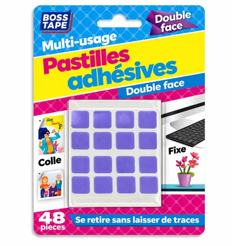 Tampons Adhésif BOSS TAPE Double Face 12mmx12mm (48pcs) – Polyvalent