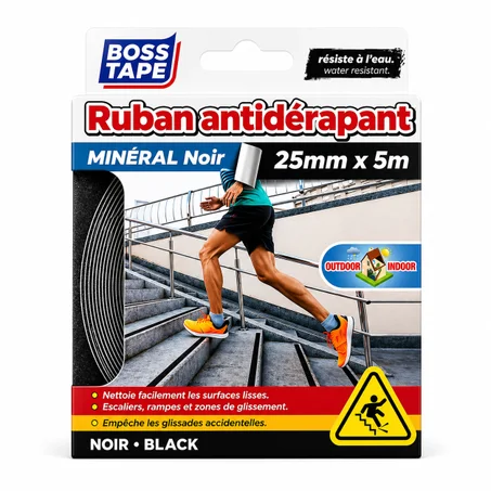 Ruban Antidérapant BOSS TAPE Noir 25mm x 5m – Sécurité Escaliers