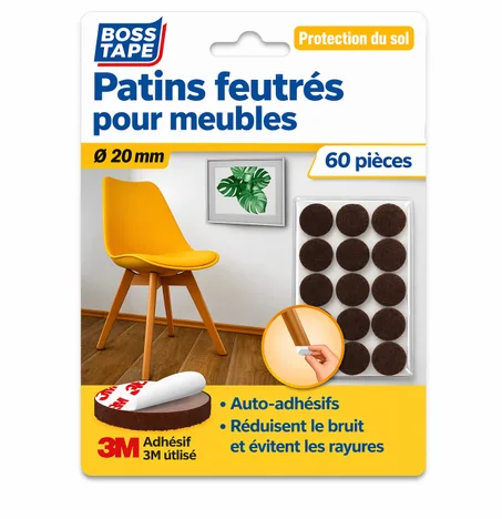 Patin Anti-Glissement BOSS TAPE Meuble Rond 20mm Marron (60pcs)