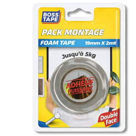 Ruban Double Face BOSS TAPE Mousse 19mm x 2m– Montage 5kg