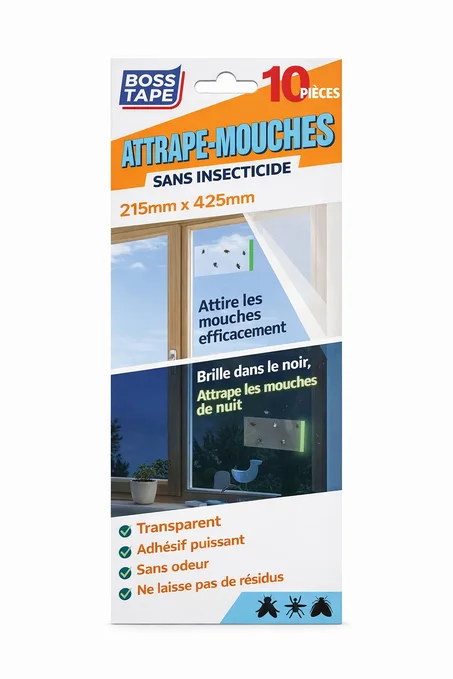 Piège Mouches BOSS TAPE Photo Lumineux (10pcs) – 215mmx125mm