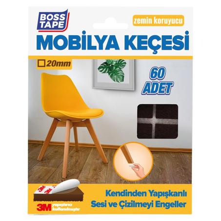 Feutre Adhésif de Table et chaise marron Carré  60 pièces, 20mm