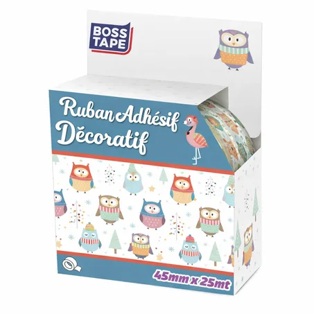 Ruban Décoratif BOSS TAPE Hibou 45mm x 25m - Emballage Créatif